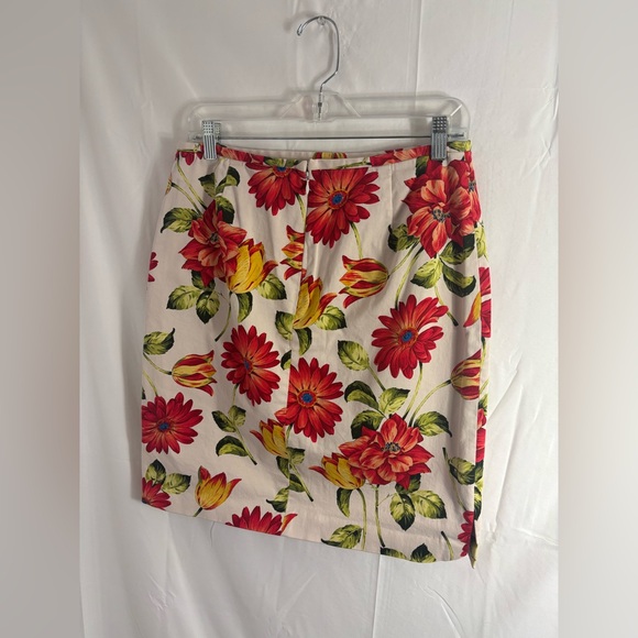 Cream+Vibrant Red Floral Cottagecore Garden Midi Skirt Women’s Size L - Picture 12 of 16